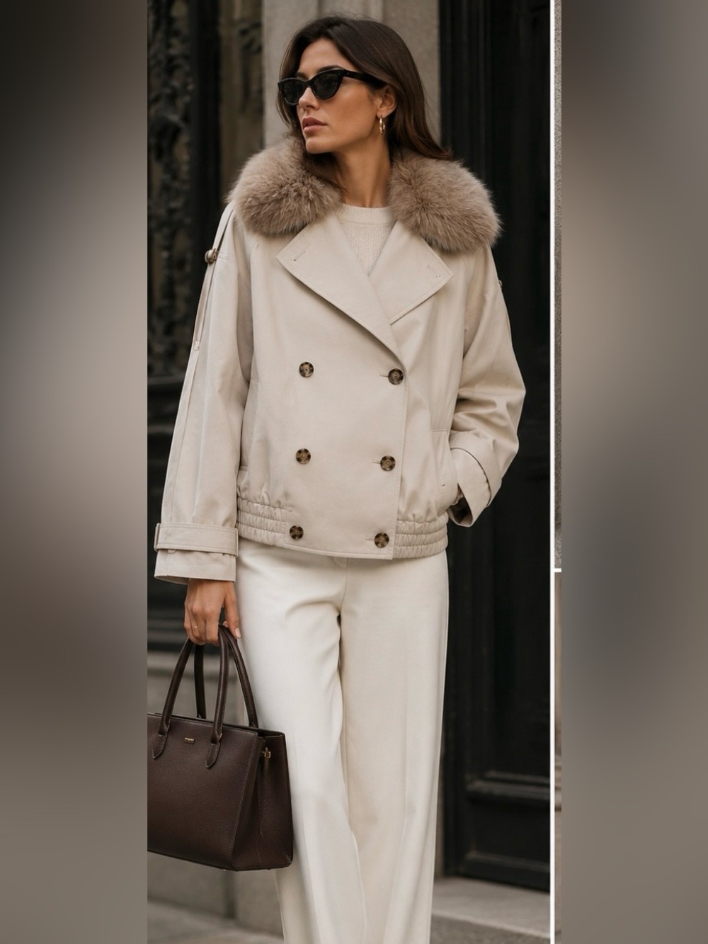 Zara Double-Breasted Trench Coat with  Detachable Faux Fur Collar. NWT size Smal